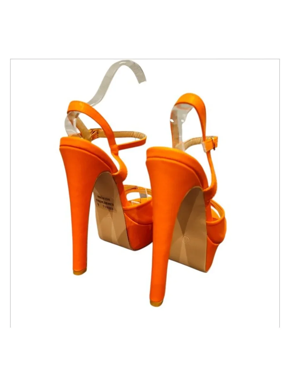 Orange Platform High Heels With Ankle Strap & Crisscross Design Womens